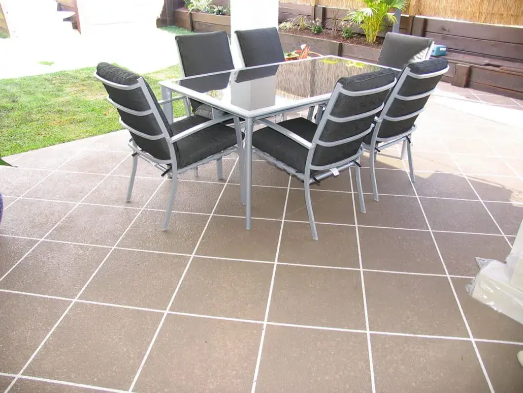 Diamond tile patio — Stencilled tile