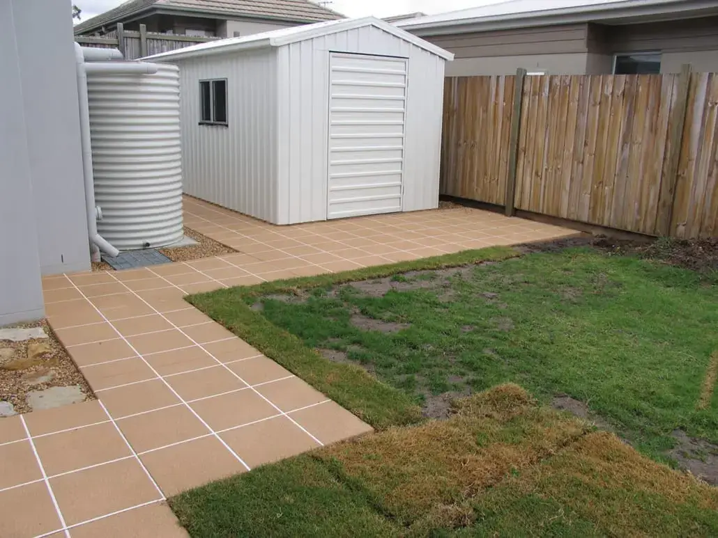 Shed slab and connecting path — plain concrete